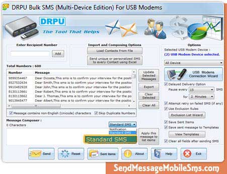 Send Messages from USB Modem