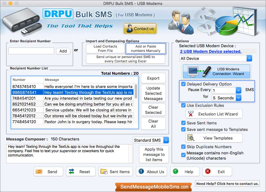 Mac Bulk SMS Software for USB Modems